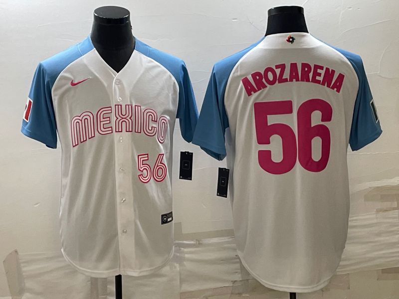 Men 2023 World Cub Mexico #56 Arozarena White blue Nike MLB Jersey10